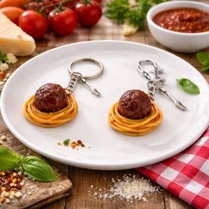 Spaghetti & Meatball Keychain or Bag Clip – Italian Food Charm –Pasta Lover Gift